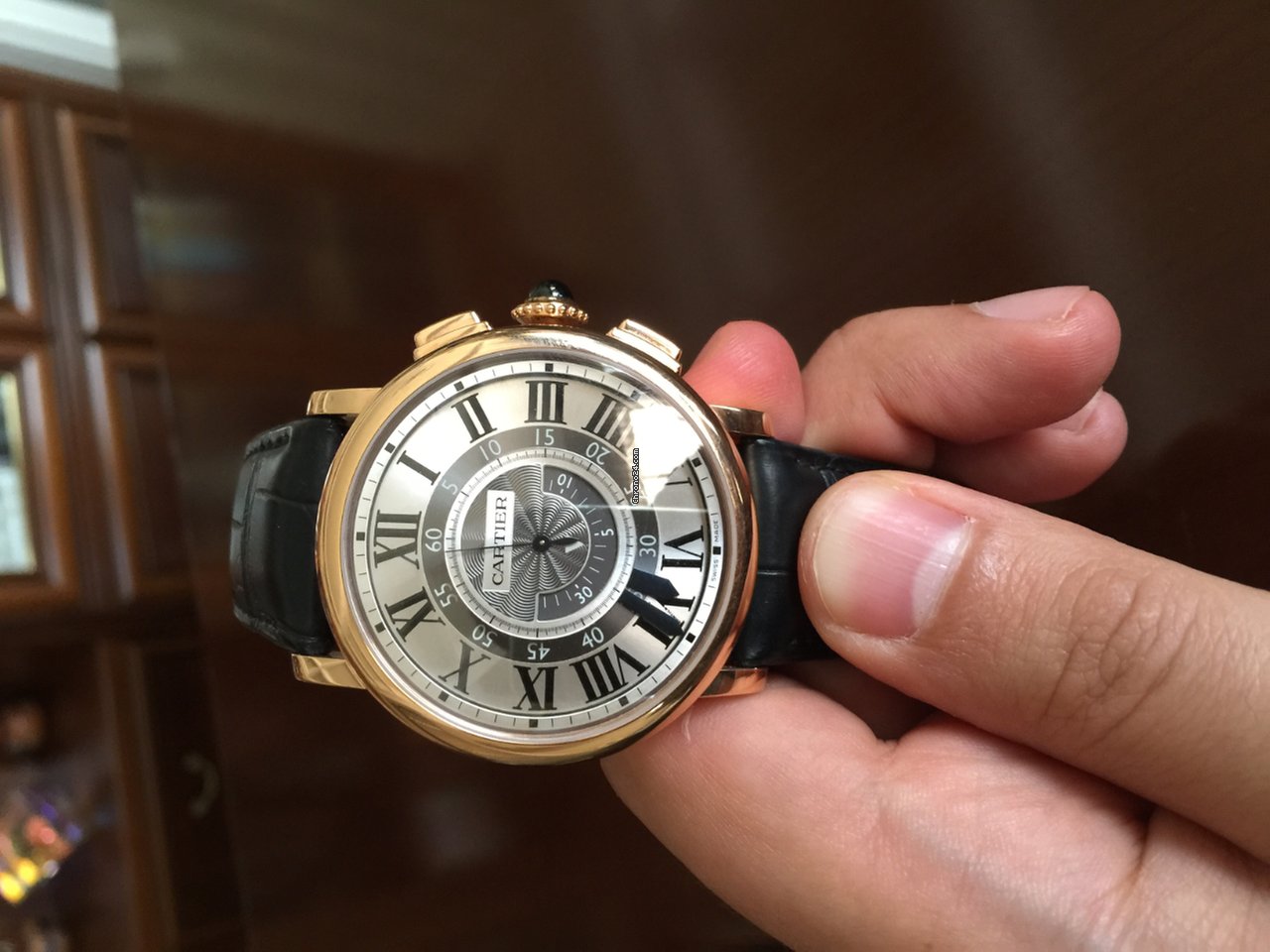 Pink gold cartier rotonde de cartier central chronograph 42mm replica watch